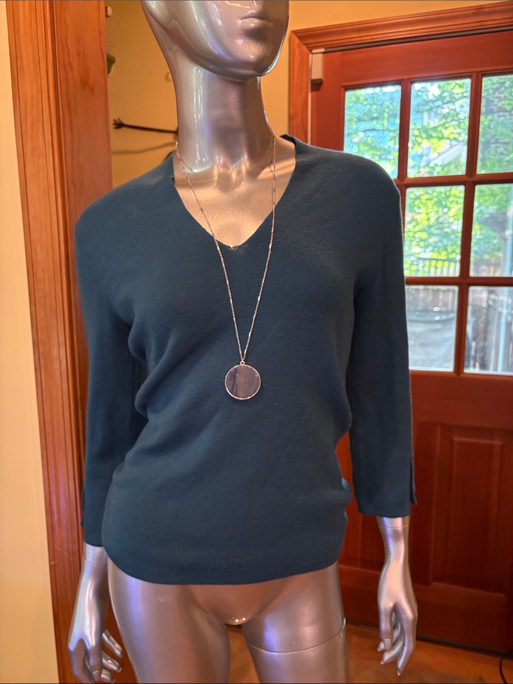 Classic V-Neck Women's Sweater - Dark Teal